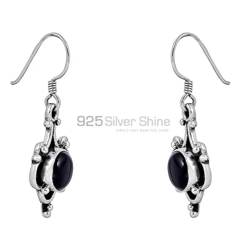 Solid 925 Sterling Silver Earring In Natural Black Onyx Gemstone Jewelry 925SE53_0