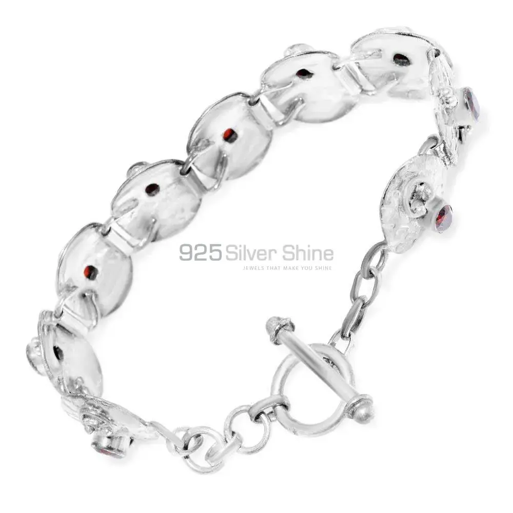 Solid Sterling Silver Bracelets In Garnet Gemstone Jewelry 925SB249_0