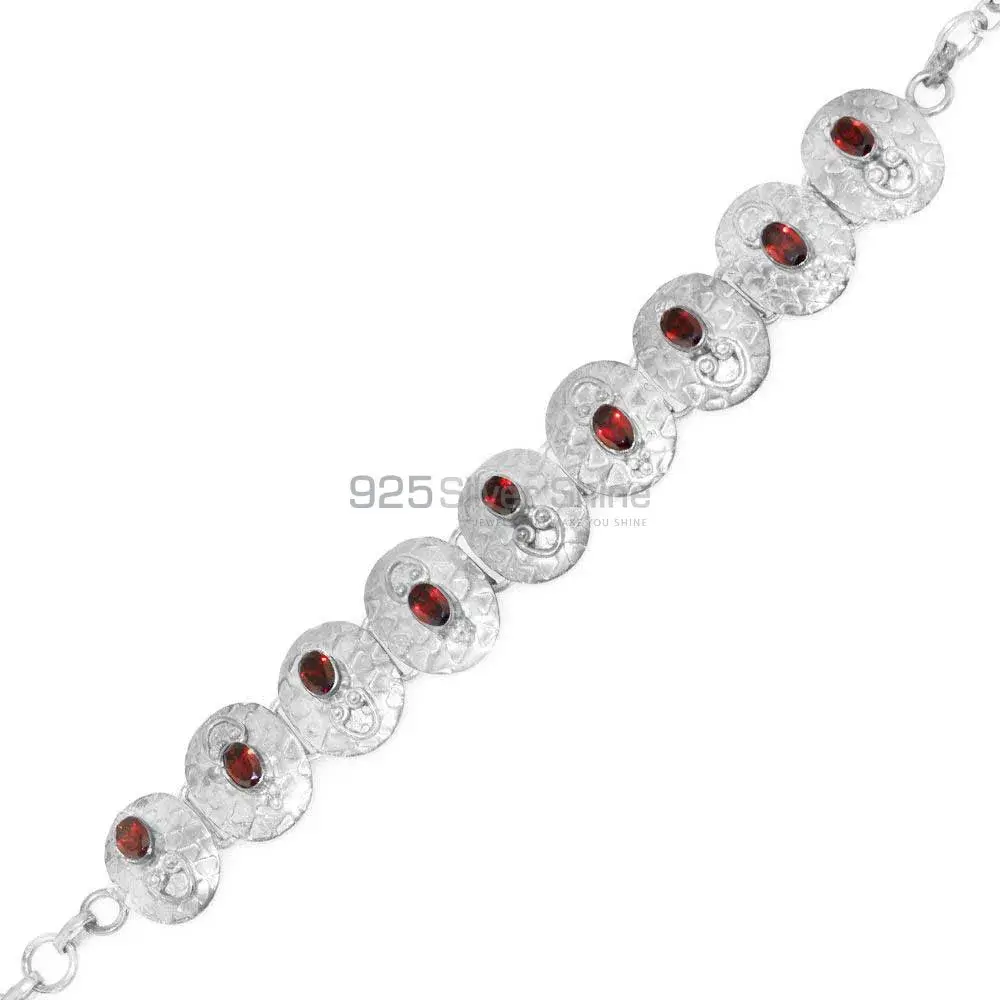 Solid Sterling Silver Bracelets In Garnet Gemstone Jewelry 925SB249_1