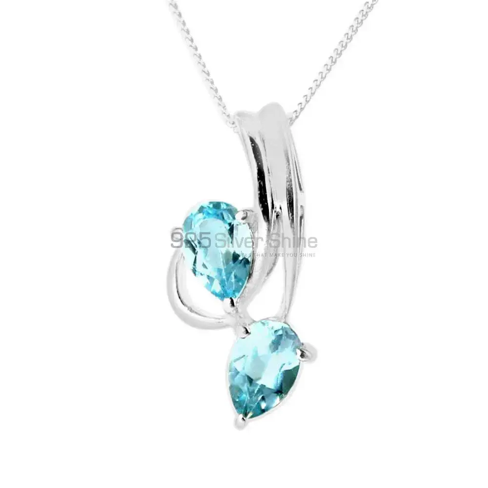 Solid Sterling Silver Pendants In Blue Topaz Gemstone Jewelry 925SP221-5
