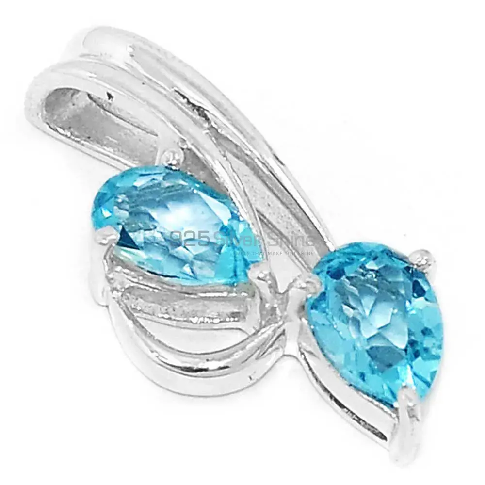 Solid Sterling Silver Pendants In Blue Topaz Gemstone Jewelry 925SP221-5_0