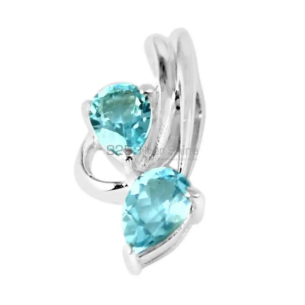 Solid Sterling Silver Pendants In Blue Topaz Gemstone Jewelry 925SP221-5_1