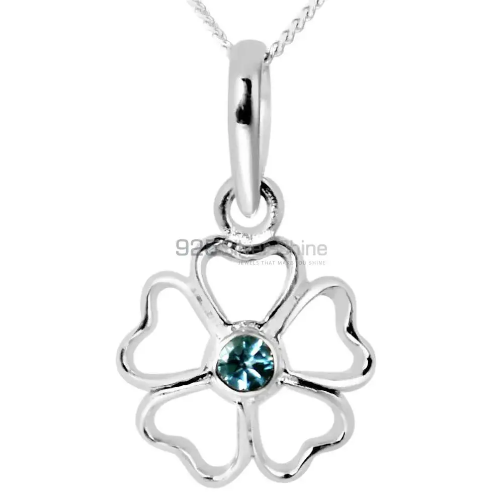 Solid Sterling Silver Pendants In Blue Topaz Gemstone Jewelry 925SP252-6_0