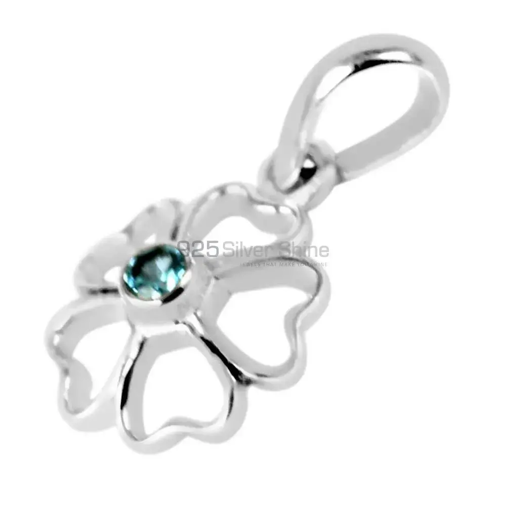 Solid Sterling Silver Pendants In Blue Topaz Gemstone Jewelry 925SP252-6_1