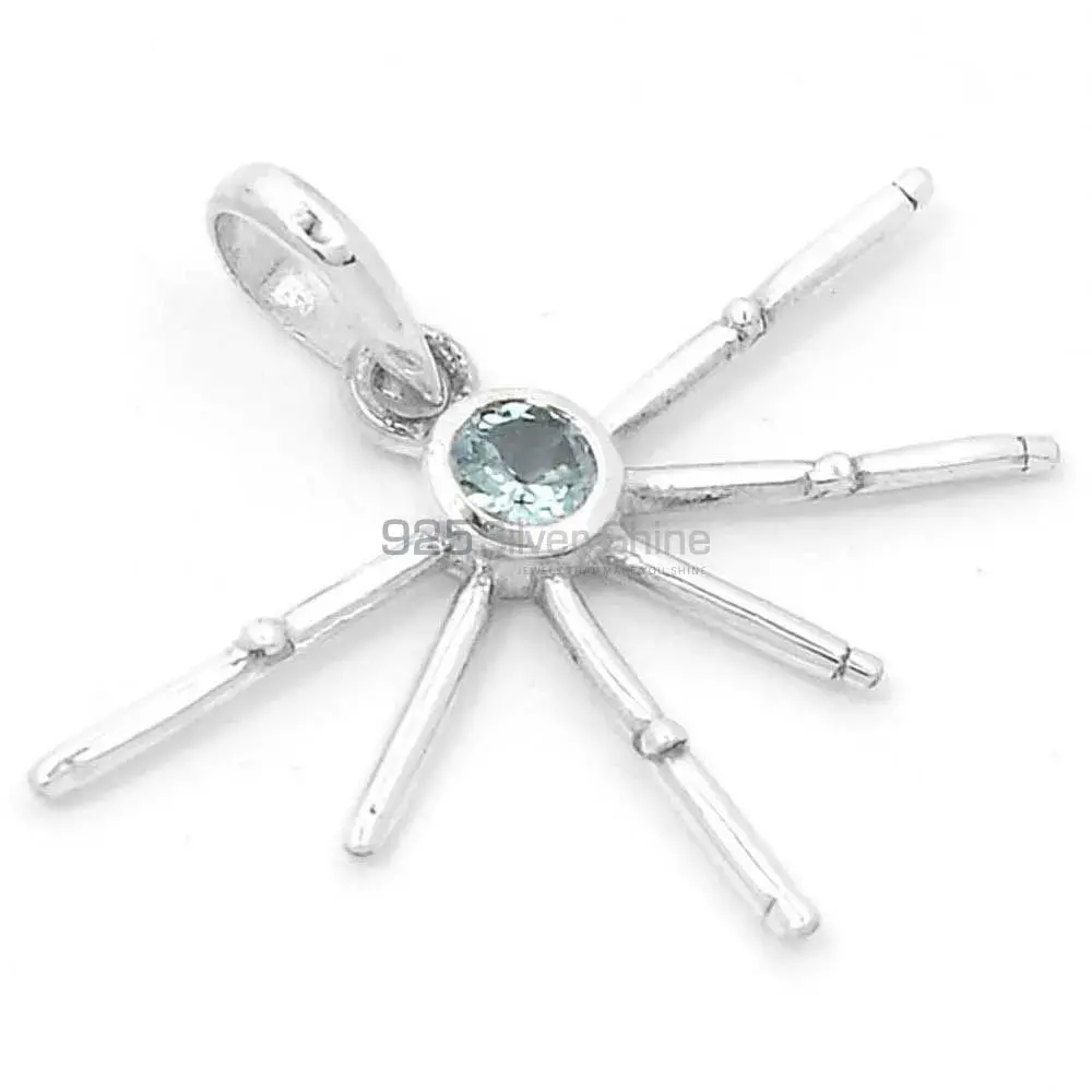 Solid Sterling Silver Pendants In Blue Topaz Gemstone Jewelry 925SSP323-2_0