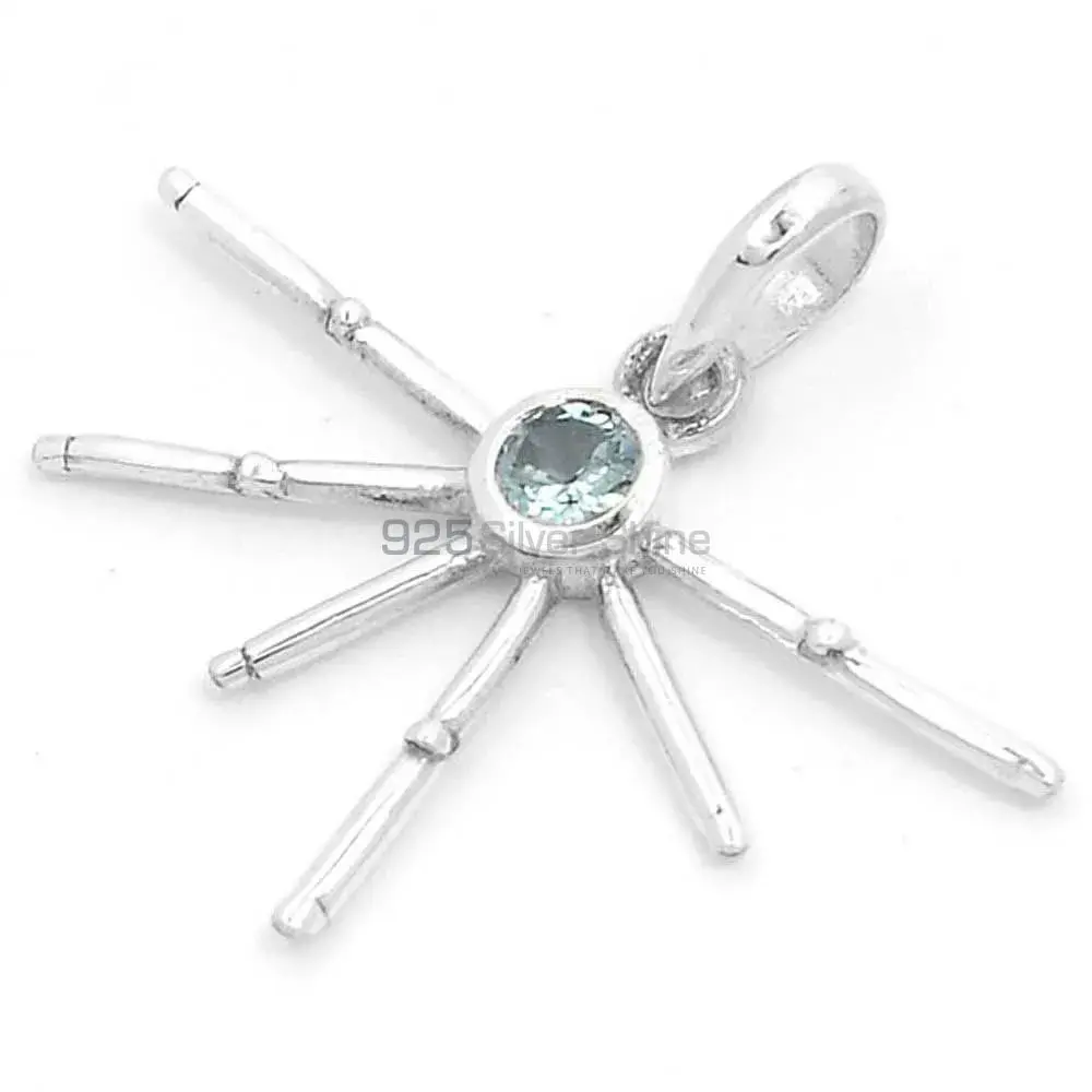 Solid Sterling Silver Pendants In Blue Topaz Gemstone Jewelry 925SSP323-2_1