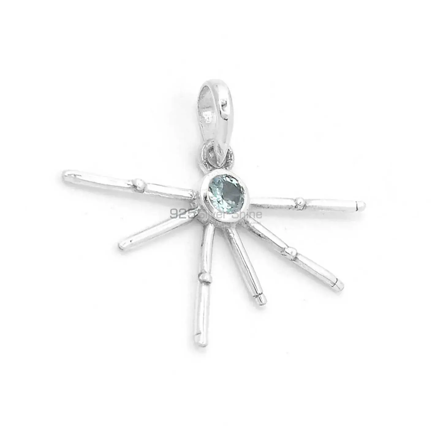 Solid Sterling Silver Pendants In Blue Topaz Gemstone Jewelry 925SSP323-2_2