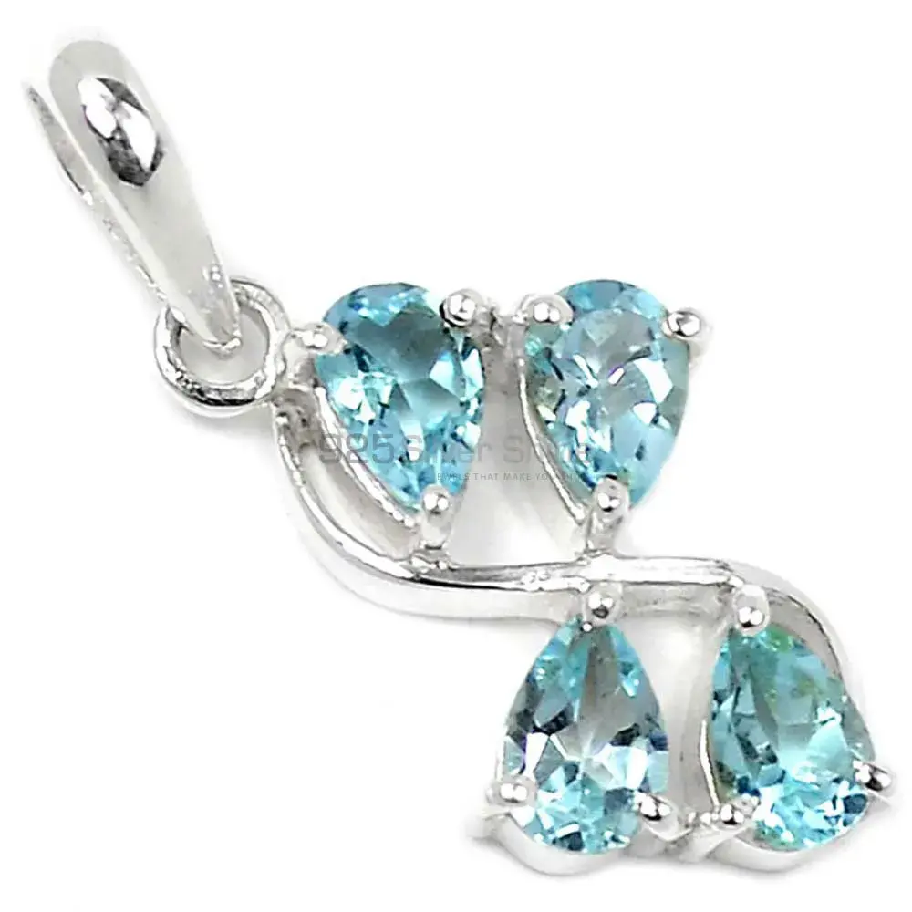 Solid Sterling Silver Pendants In Blue Topaz Gemstone Jewelry 925SSP339-2_0