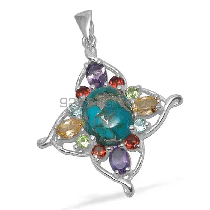 Solid Sterling Silver Pendants In Multi Gemstone Jewelry 925SP1467_1