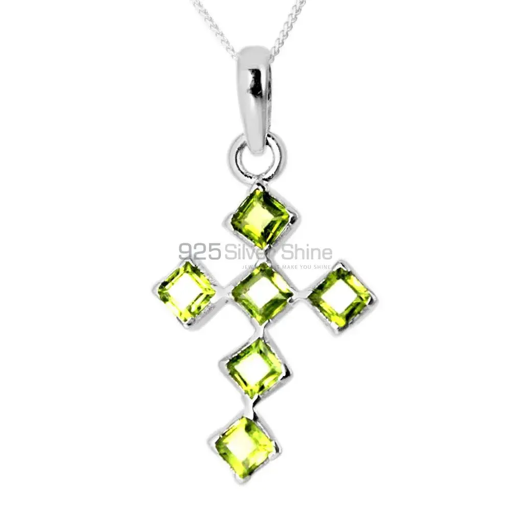 Solid Sterling Silver Pendants In Peridot Gemstone Jewelry 925SP228-6_0