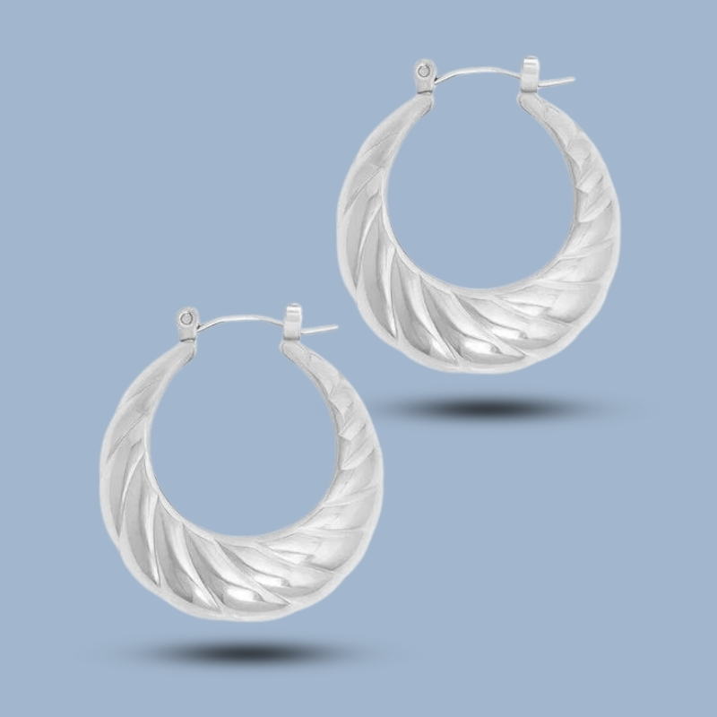 Spiral Circle 925 Sterling Silver French Lock Hoop Earrings 925She276_0