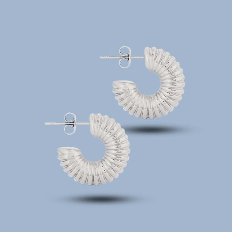 Spiral Texture 925 Sterling Silver Twisted Hoop Earrings 925She199_0