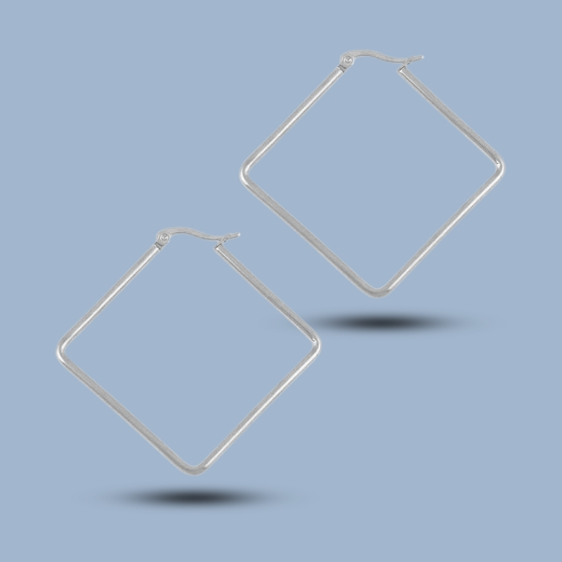 Square Half 925 Sterling Silver French Lock Square Hoop Earring 925She327_0