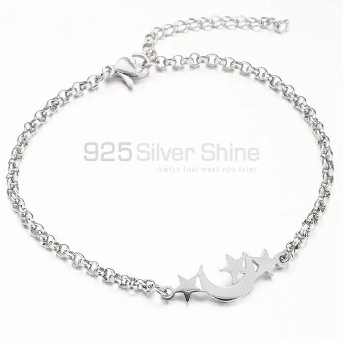 Star And Moon Minimalist Bracelet In Sterling Silver MOMB381