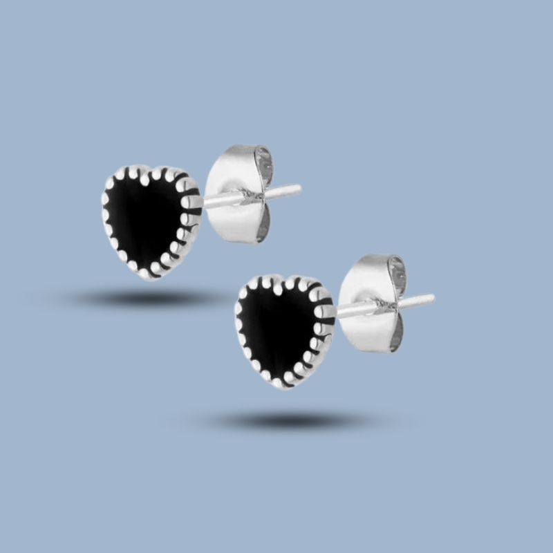 Sterling Silver Black Onyx Heart Shape Stud Earring Jewelry 925She270_0