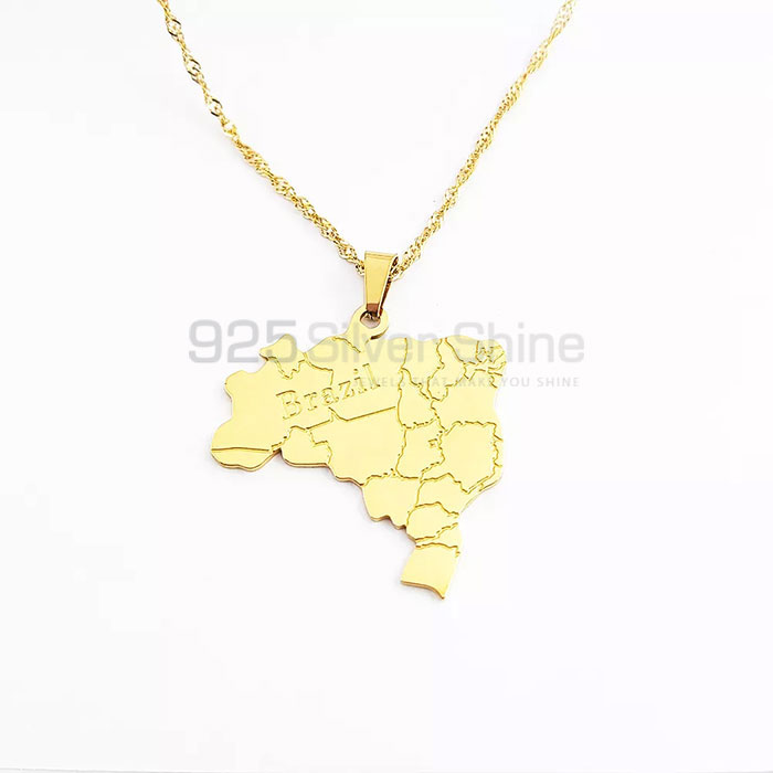 Stunning Brazil Country City Names Map Necklace In Sterling Silver MPMN363_0