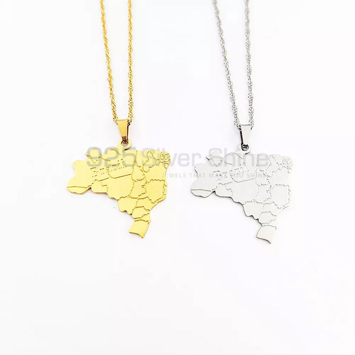 Stunning Brazil Country City Names Map Necklace In Sterling Silver MPMN363_1