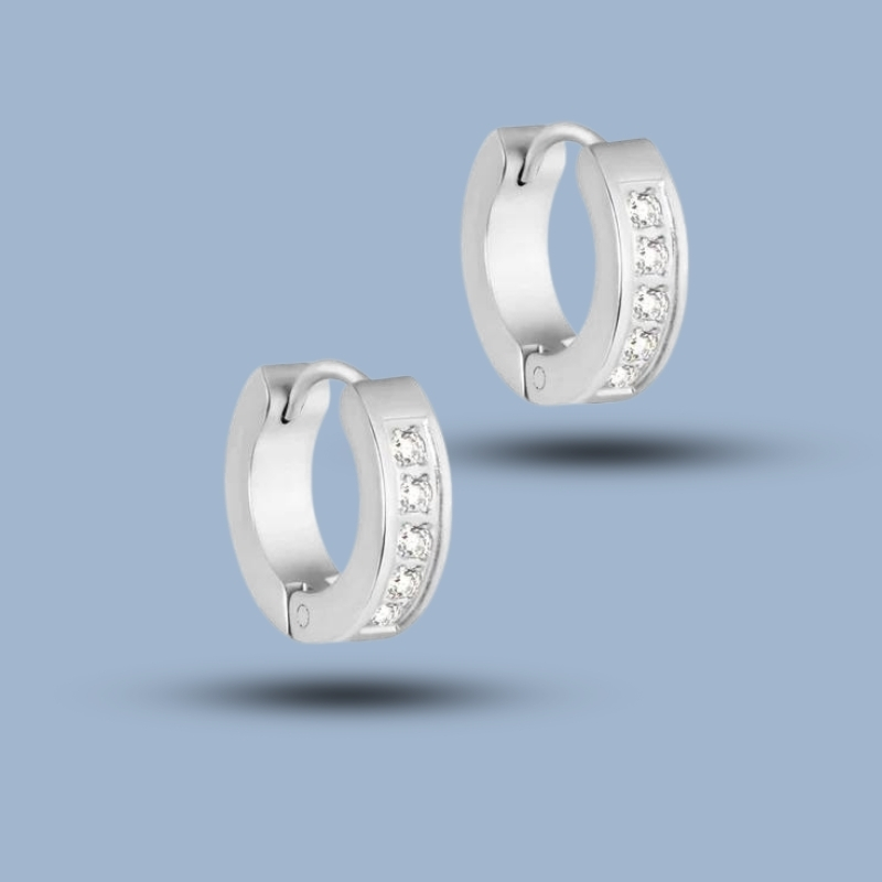 Stunning Cz Gemstone 925 Sterling Silver Ruthenium Hoop Earring 925She269_0