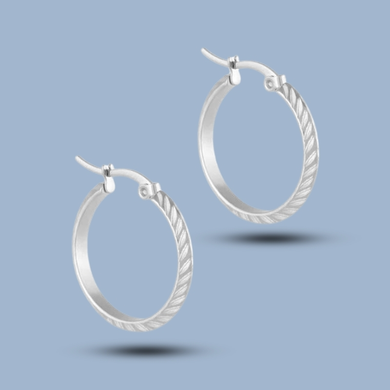 Texture 925 Sterling Silver French Lock Hoop Earrings 925She305_0