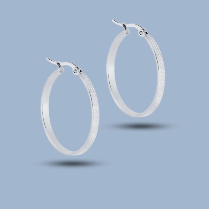 Textured Design 925 Sterling Silver Endless Thin Hoop Earrings 925She165_0