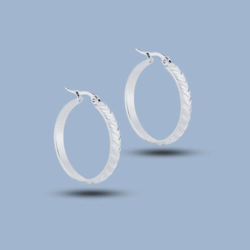 Textured Design 925 Sterling Silver Sleeper Tapered Hoops Earring 925She149_0