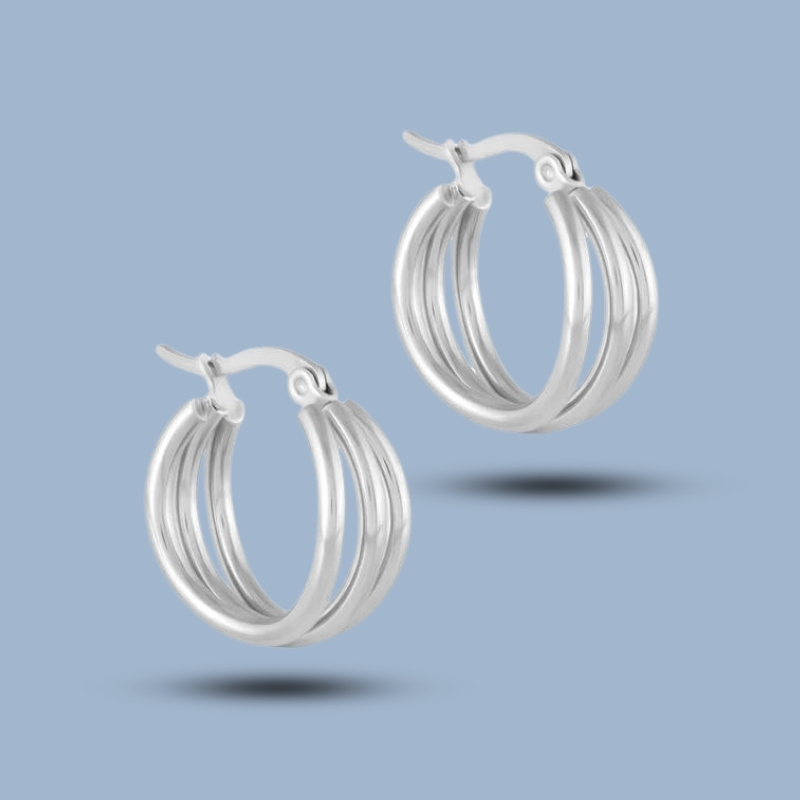Three Layer 925 Sterling Silver French Lock Hoop Earrings 925She299_0