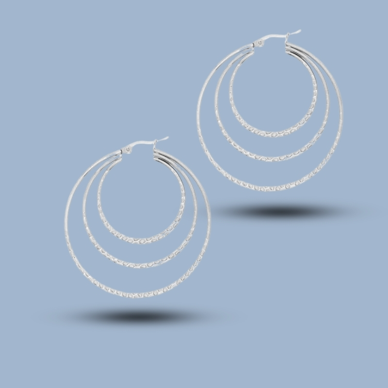 Three Layered 925 Sterling Silver French Lock Hoop Earrings 925She262_0