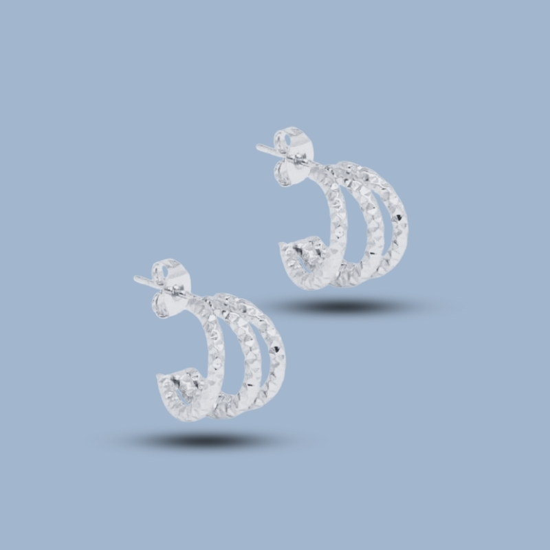 Three Lined Open 925 Sterling Silver Hoop Huggie Earrings 925She136_0