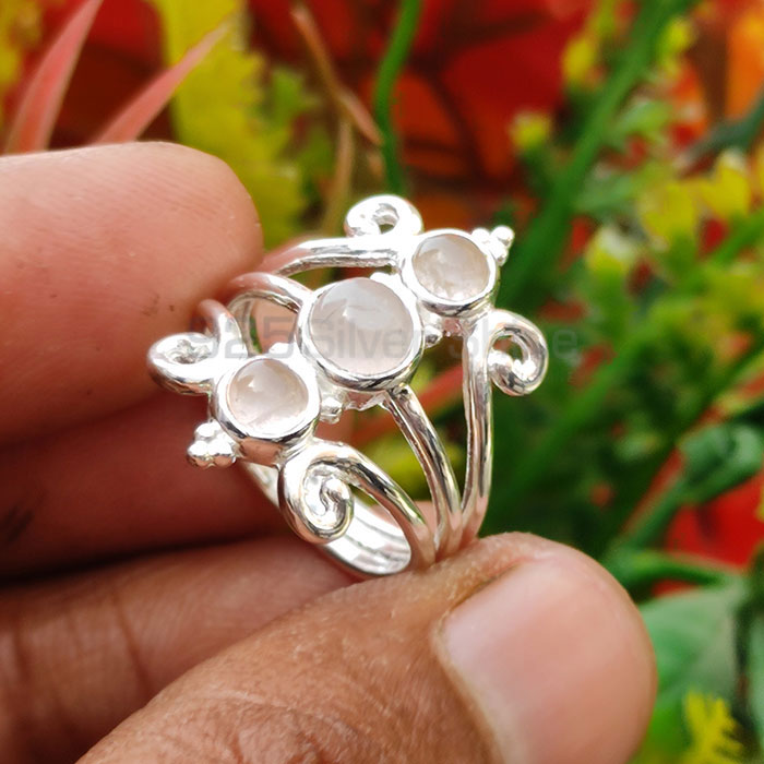 Three Stone Sterling Silver Ring In Rose Quartz Gemstone SSR54_3
