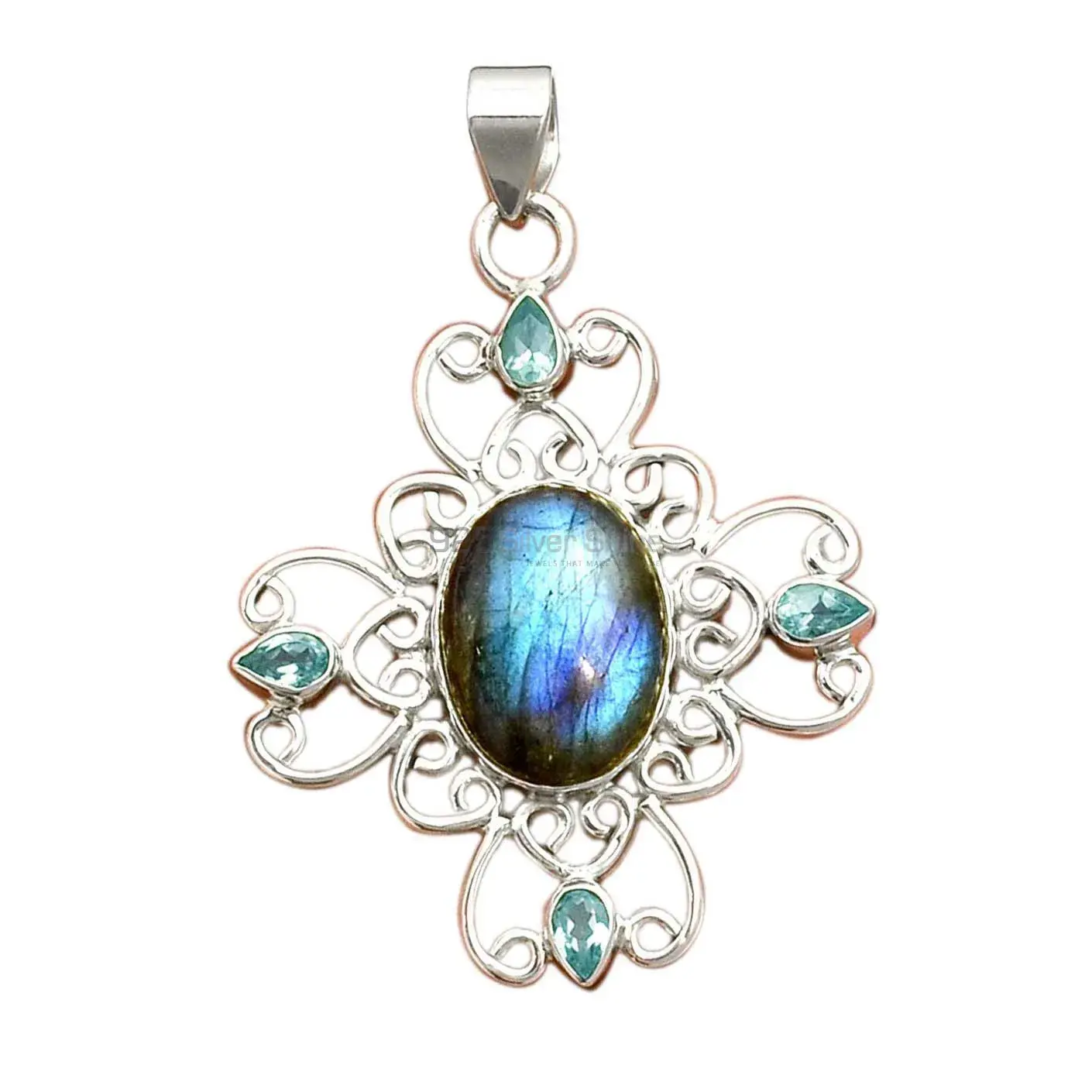 925 Solid Silver Pendants In Multi Gemstone Jewelry 925SP097-4_2