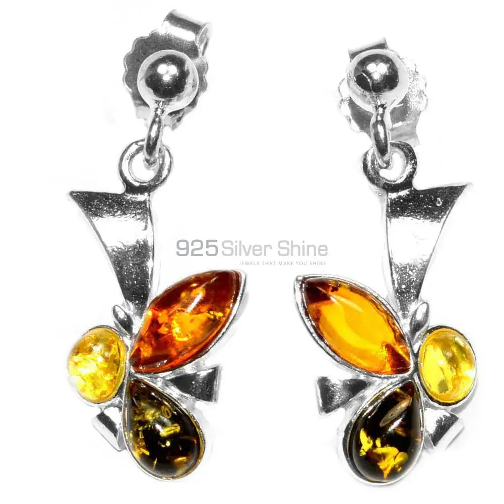 925 Sterling Silver Earrings In Amber Gemstone Jewelry 925SE2932_1