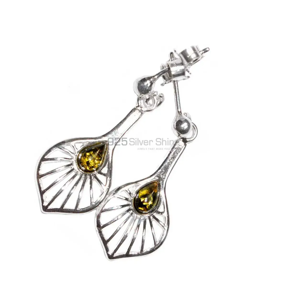 925 Sterling Silver Handmade Earrings In Amber Gemstone Jewelry 925SE2935_1