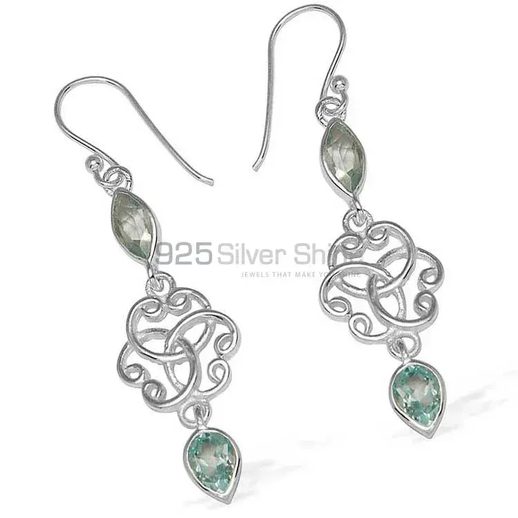 925 Sterling Silver Handmade Earrings In Blue Topaz Gemstone Jewelry 925SE744_1
