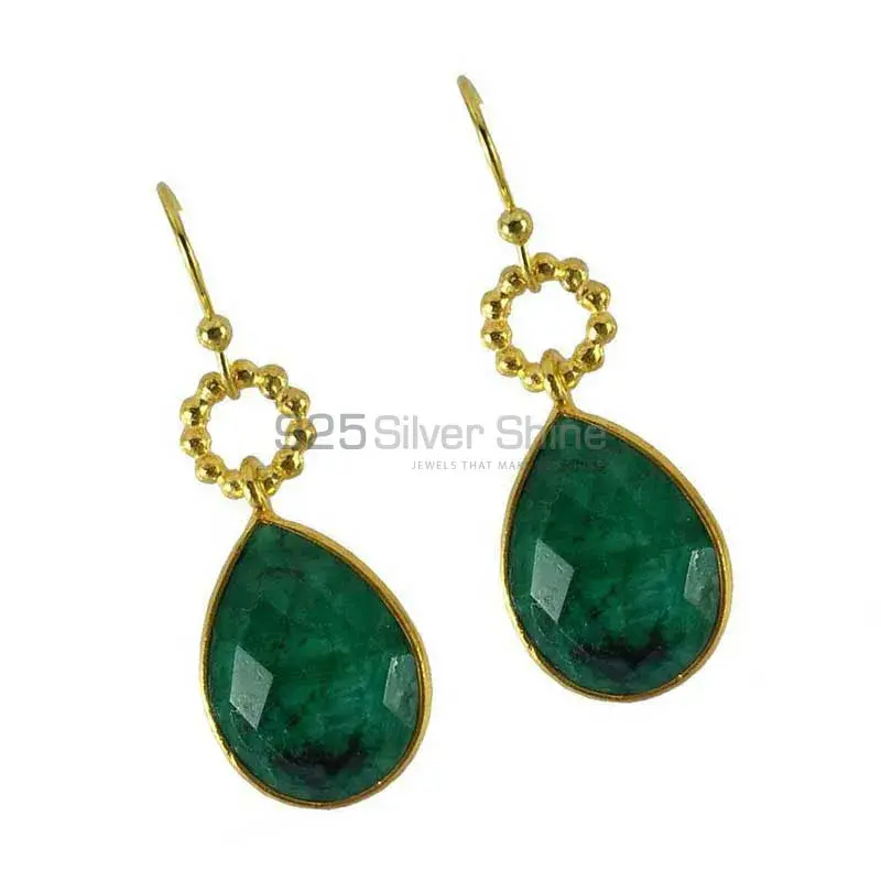 925 Sterling Silver Handmade Earrings In Dyed Emerald Gemstone Jewelry 925SE1288_1