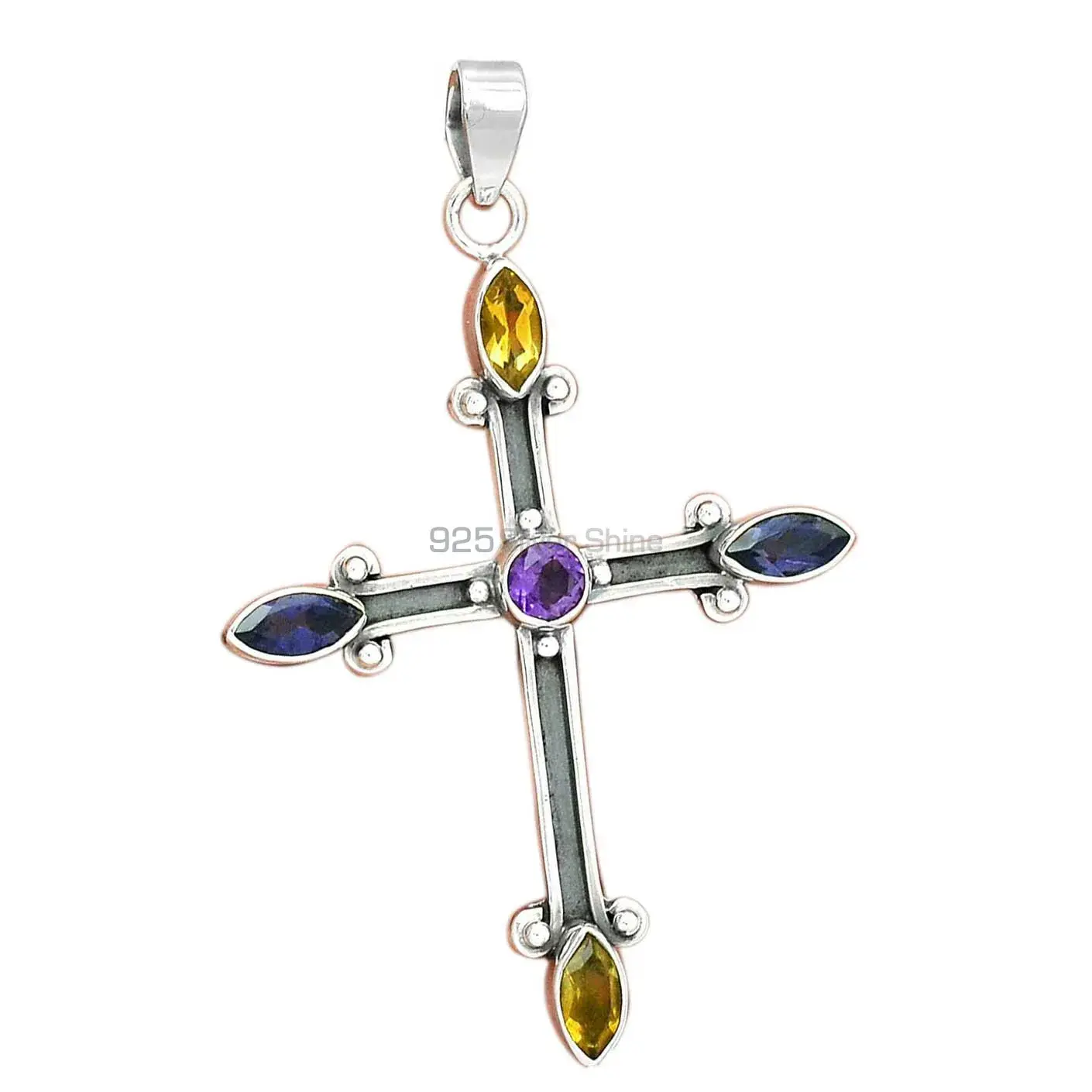 925 Sterling Silver Handmade Pendants In Multi Gemstone Jewelry 925SP23-4_1