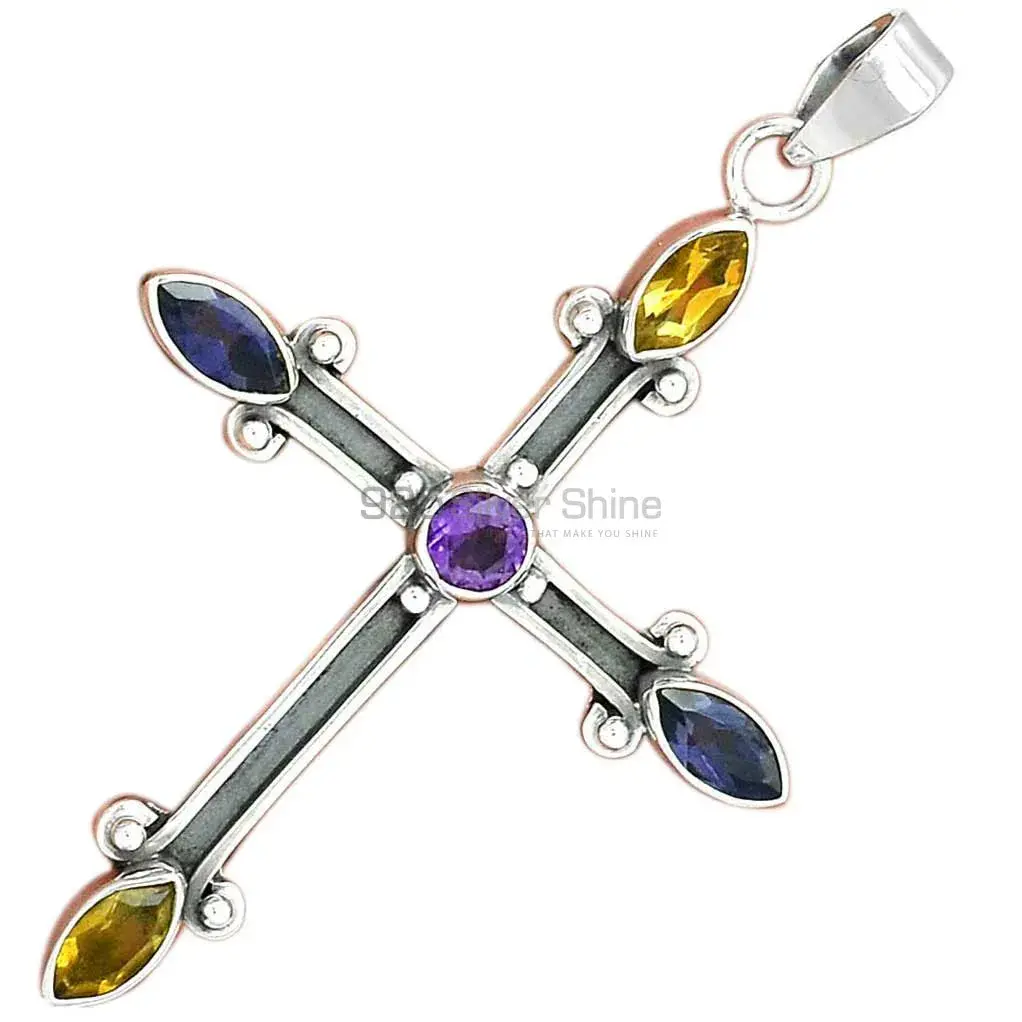 925 Sterling Silver Handmade Pendants In Multi Gemstone Jewelry 925SP23-4_2