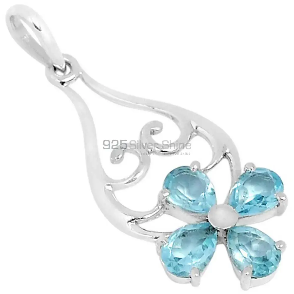 Blue Topaz Gemstone Pendants In Fine Sterling Silver Jewelry 925SSP319-2
