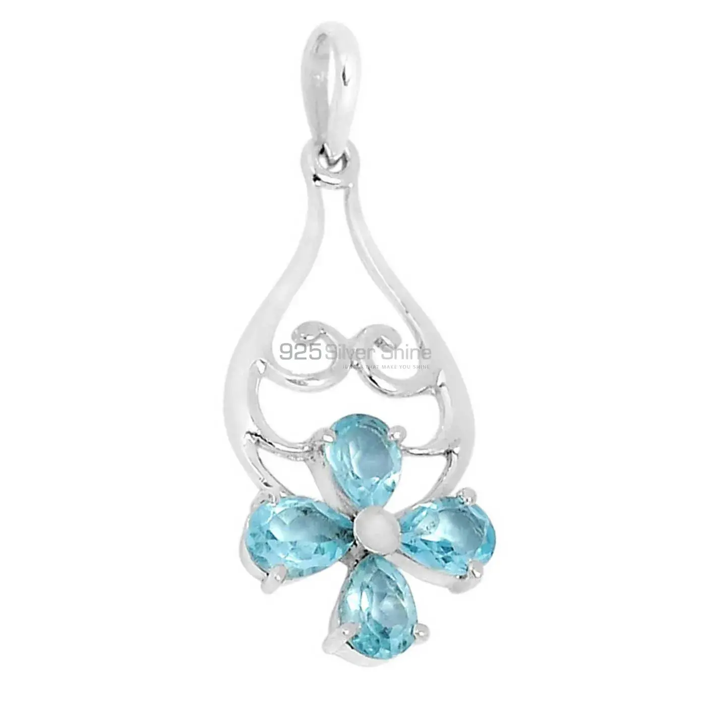 Blue Topaz Gemstone Pendants In Fine Sterling Silver Jewelry 925SSP319-2_1