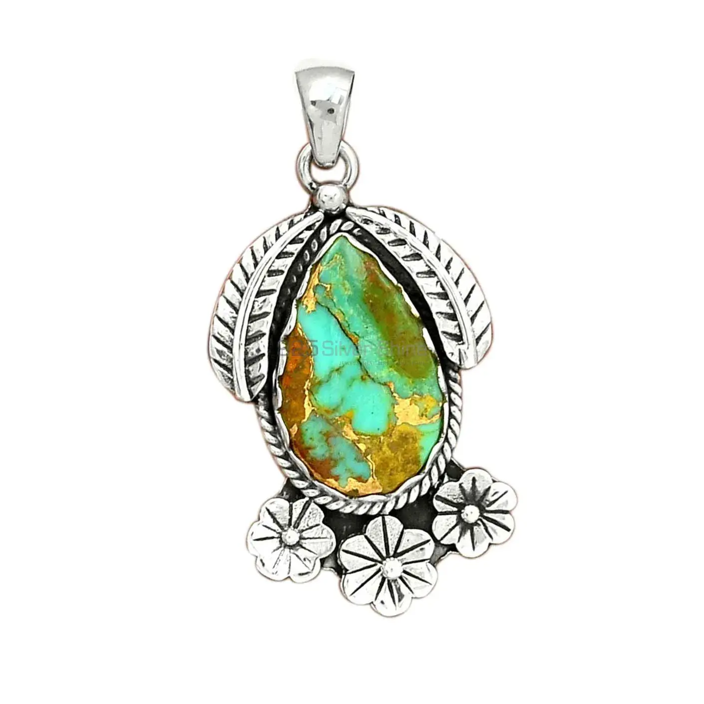 Copper Turquoise Gemstone Pendants In Fine Sterling Silver Jewelry 925SP091-1_2