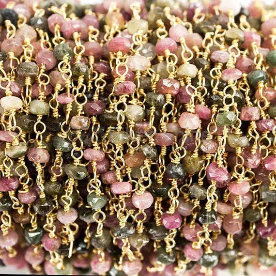 Tourmaline Faceted Rondell Rosary Chain. "Wire Wrapped 1 Feet Roll Chain" 925RC115_0