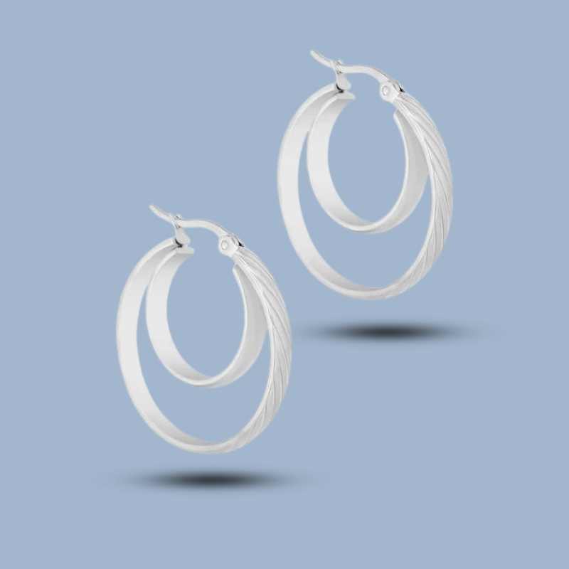 Tow Layered 925 Sterling Silver French Lock Hoop Earrings 925She326_0