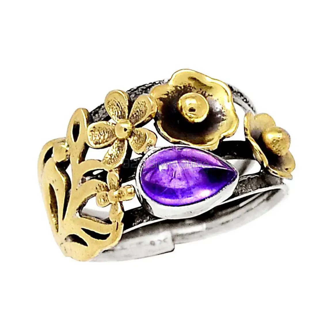 Tow Tone Sterling Silver Amethyst Rings 925SR2374_1