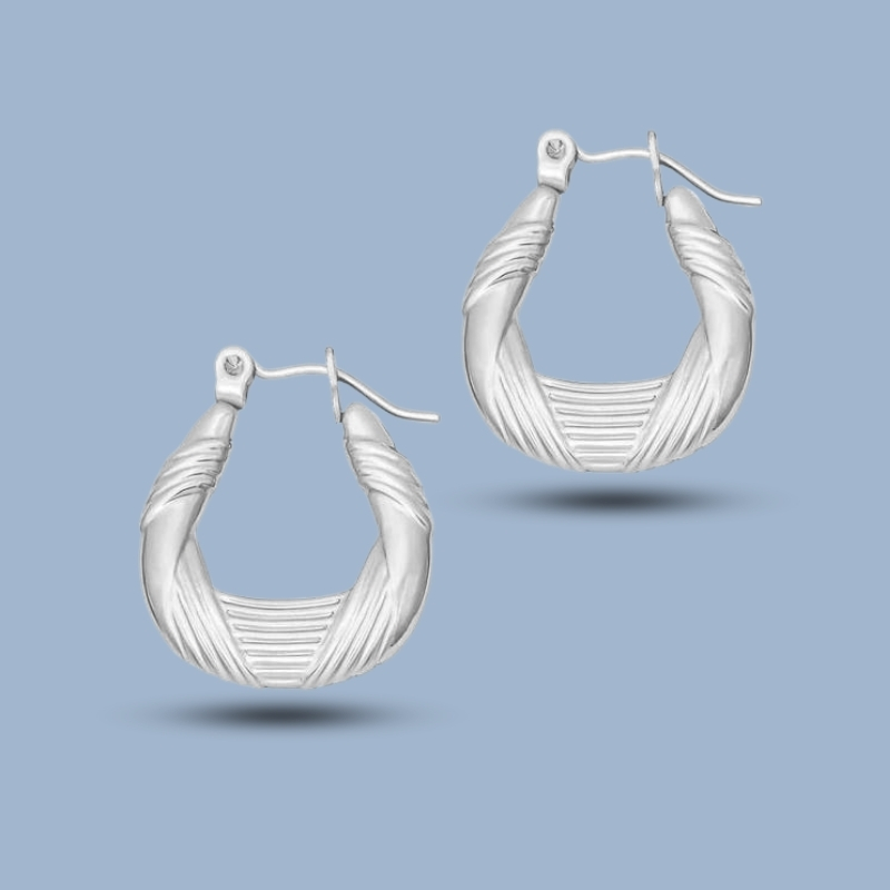 Triple Knot Oval Creole 925 Sterling Silver Irregular Hoop Earring 925She153_1