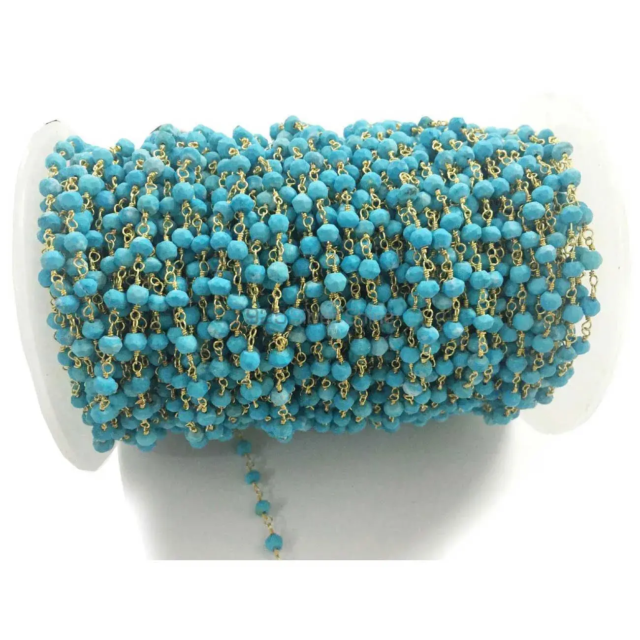 Turquoise Gemstone Rosary Chain. "Wire Wrapped 1 Feet Roll Chain" 925RC241_0