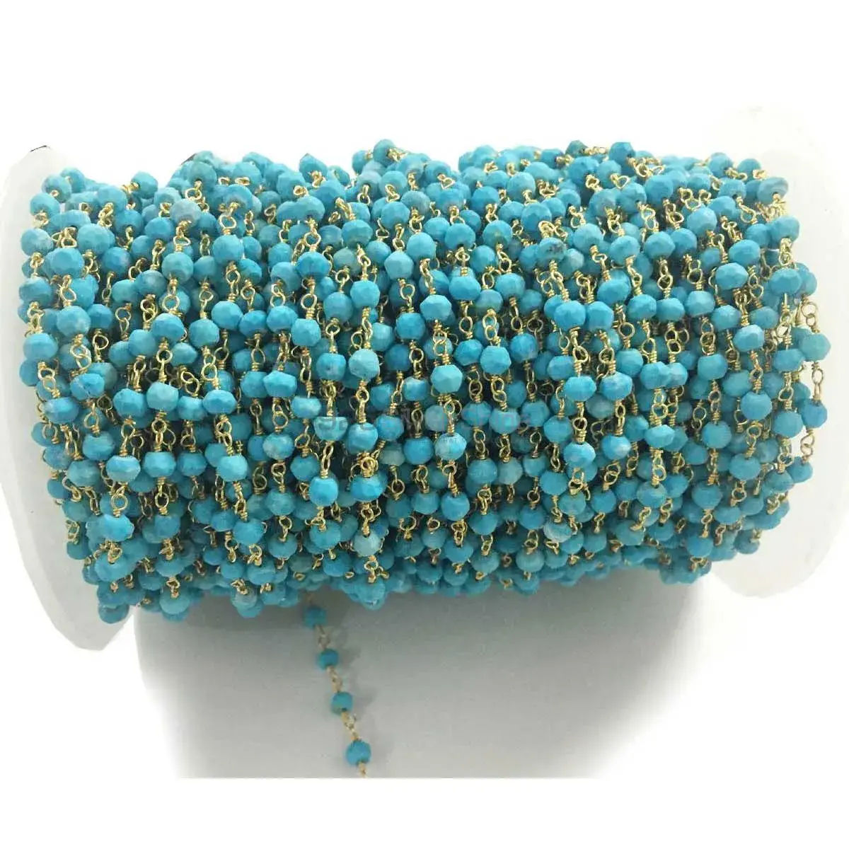 Turquoise Gemstone Rosary Chain. "Wire Wrapped 1 Feet Roll Chain" 925RC241_2