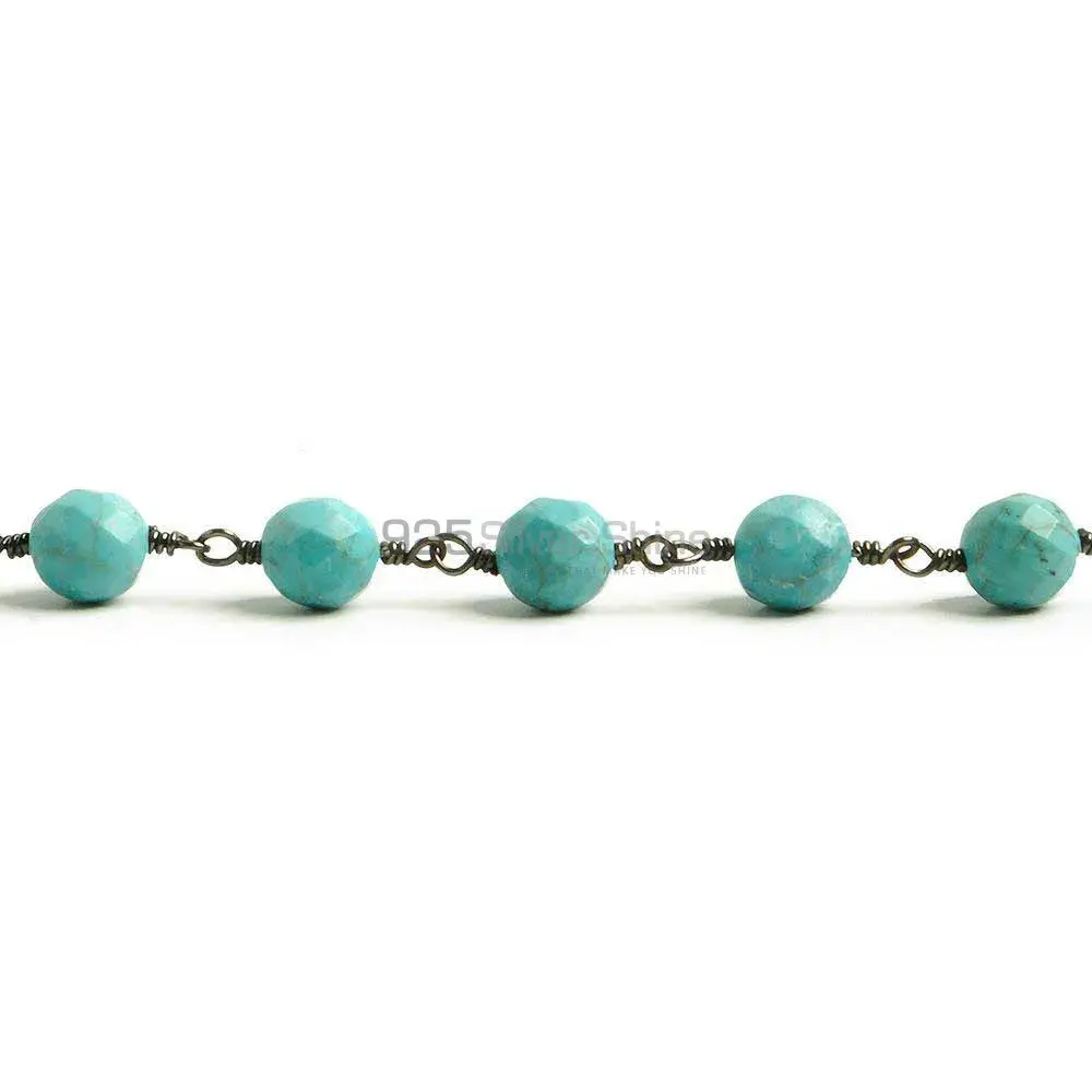 Turquoise Gemstone Faceted Round Rosary Chain. "Wire Wrapped 1 Feet Roll Chain" 925RC240_0