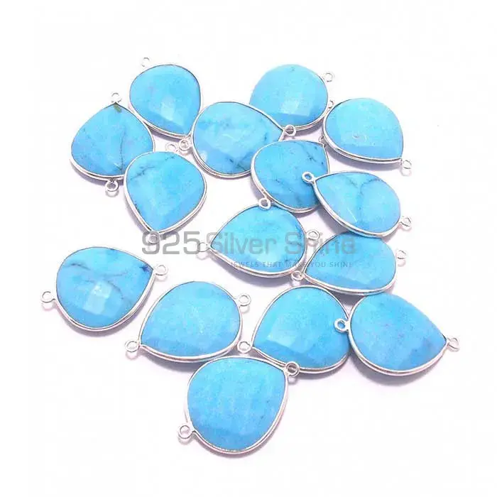 Turquoise Pear Gemstone Double Bail Bezel Sterling Silver Gemstone Connector 925GC213_0