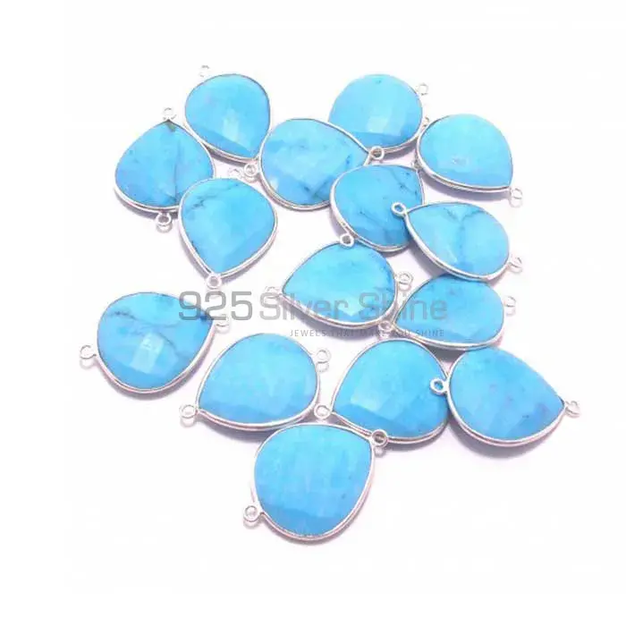Turquoise Pear Gemstone Double Bail Bezel Sterling Silver Gemstone Connector 925GC213_1