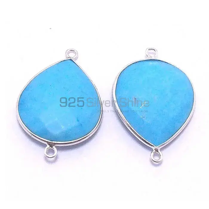 Turquoise Pear Gemstone Double Bail Bezel Sterling Silver Gemstone Connector 925GC213_2