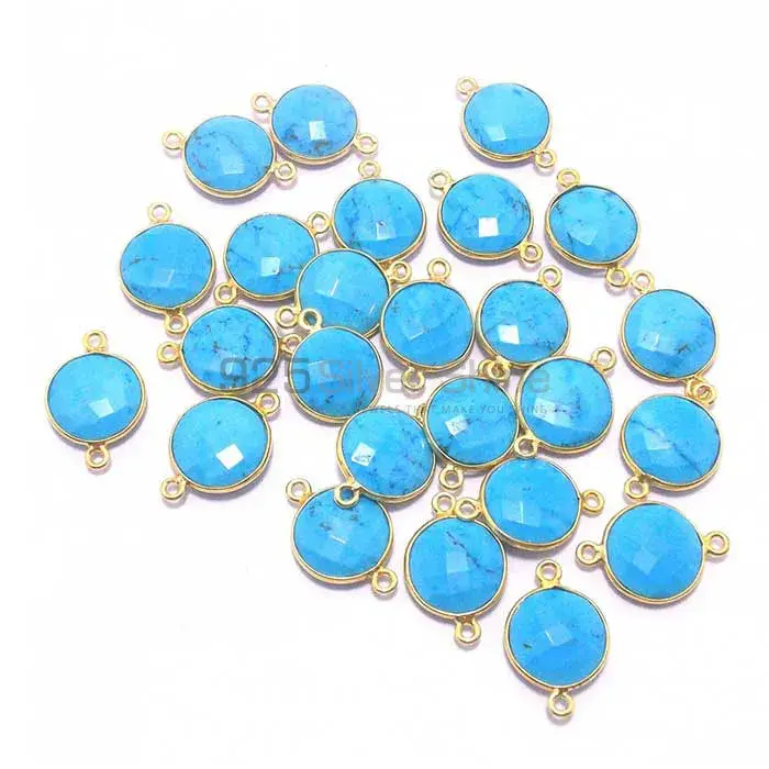 Turquoise Round Gemstone Double Bail Bezel Sterling Silver Gemstone Connector 925GC212_1